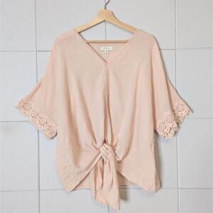Max Studio delicate tie front cotton crochet sleeve blouse